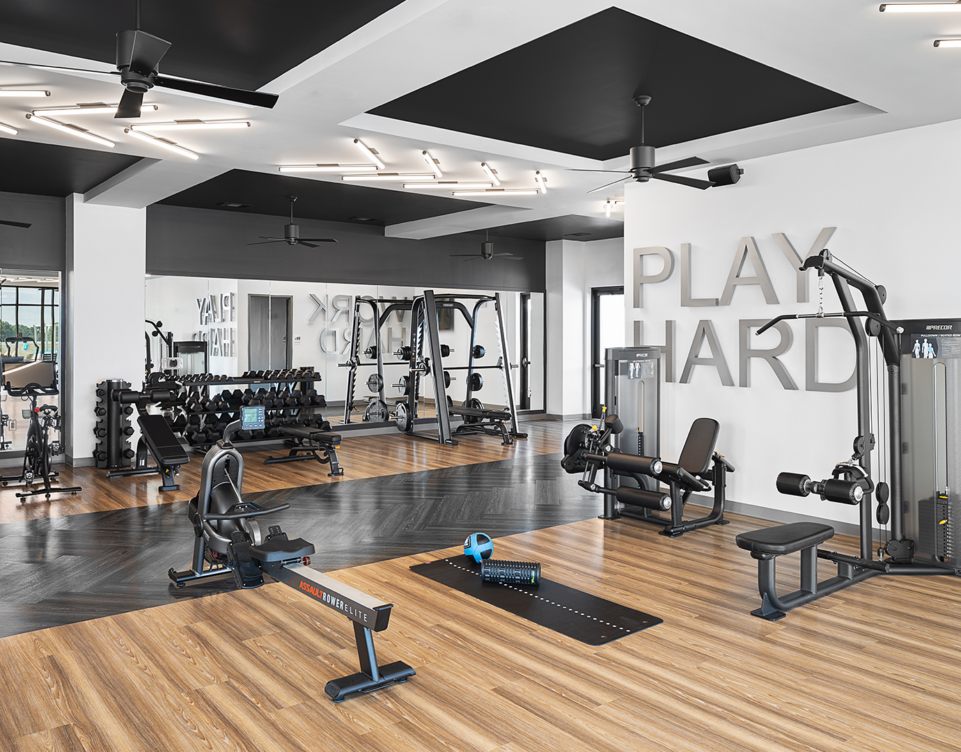 A fitness center with exercise equipment