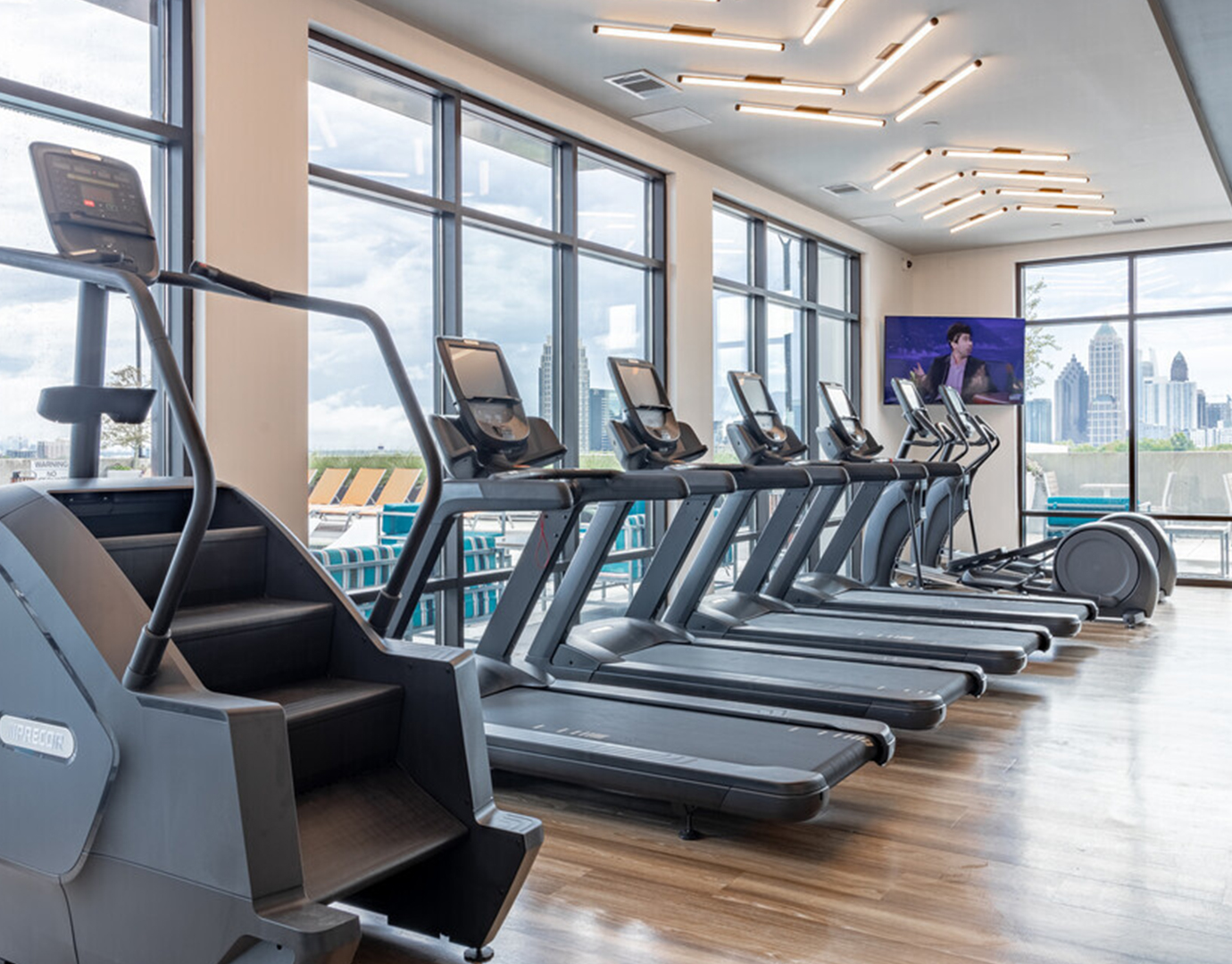 Fitness center with treadmills